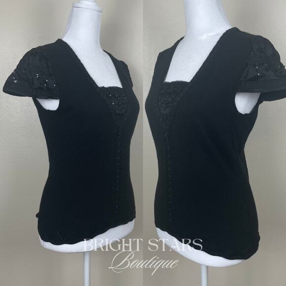 Extremely Rare Vintage Black Beaded Wool Silk Top ALT ASO Lorelai Gilmore Girls - Picture 5 of 10